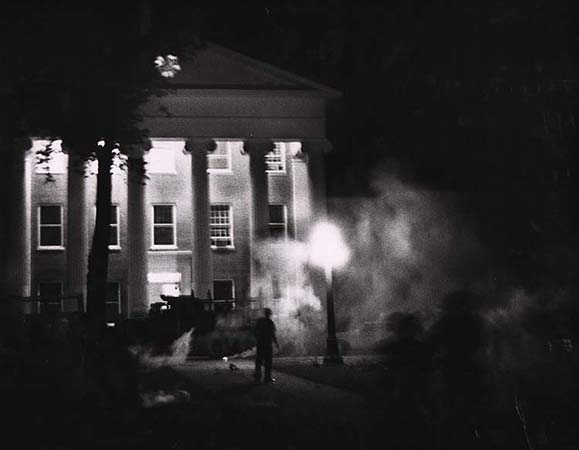 Flip Schulke Tear gas and tanks on the campus of the University of Mississippi, Oxford, Mississippi, 1962