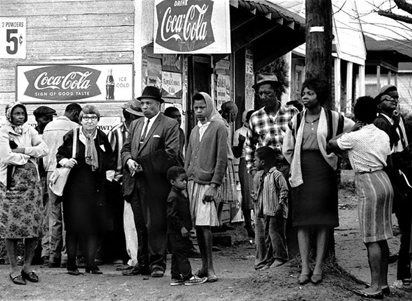 Stephen Somerstein People on street corner watching marchers, Selma to Montgomery, Alabama Civil Rights March; March 23-25, 1965