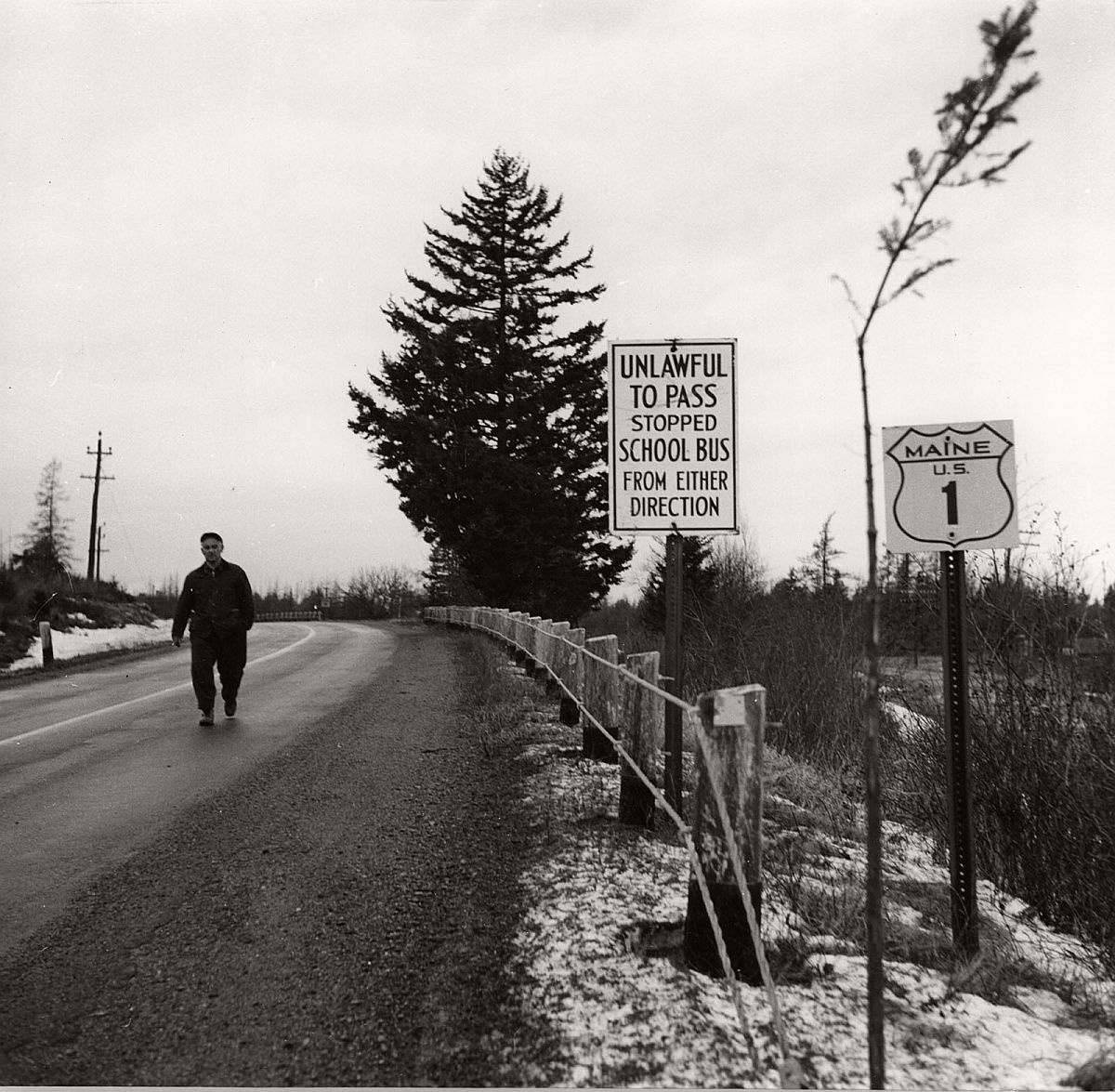 Roadsign, Route 1, Maine, 1954 by Berenice Abbott