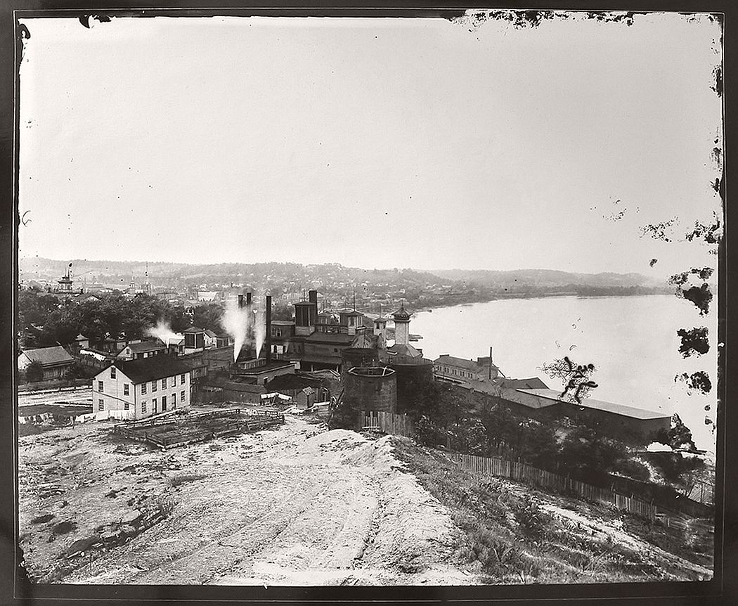 Looking East along the Ohio River, gelatin silver contact print, 2013, from glass-plate negative, late 1880s.  Collection of Mike Hoeting