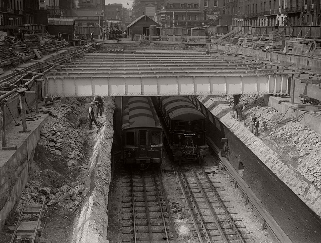 Platforms are lengthened at Euston Square underground station, 1930.