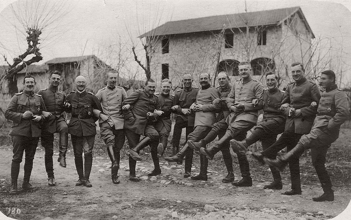  The Kaiser's Birthday. German officers during the Kaiser's birthday celebrations in Rauscedo, Italy, on January 27, 1918. # CC BY-SA Carola Eugster