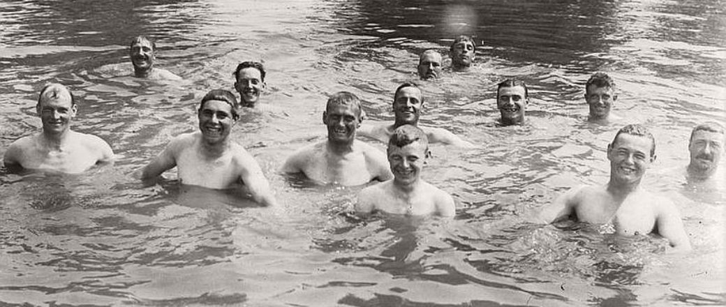 Vintage: Soldiers Swimming and Playing in the Water during World War I