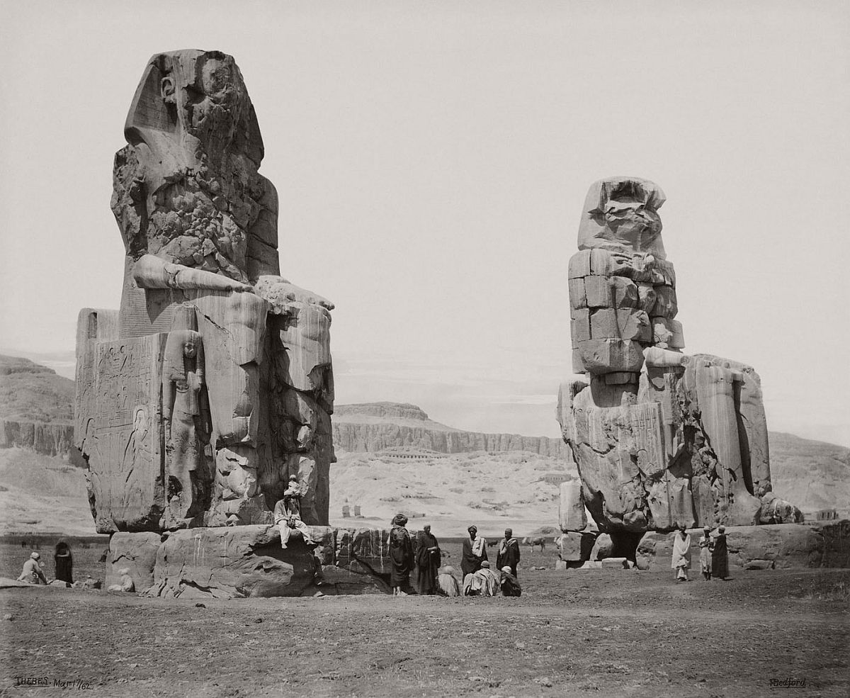 Francis Bedford (1815-94) (photographer) The Colossi on the plain of Thebes [Colossi of Memnon] 17 Mar 1862
