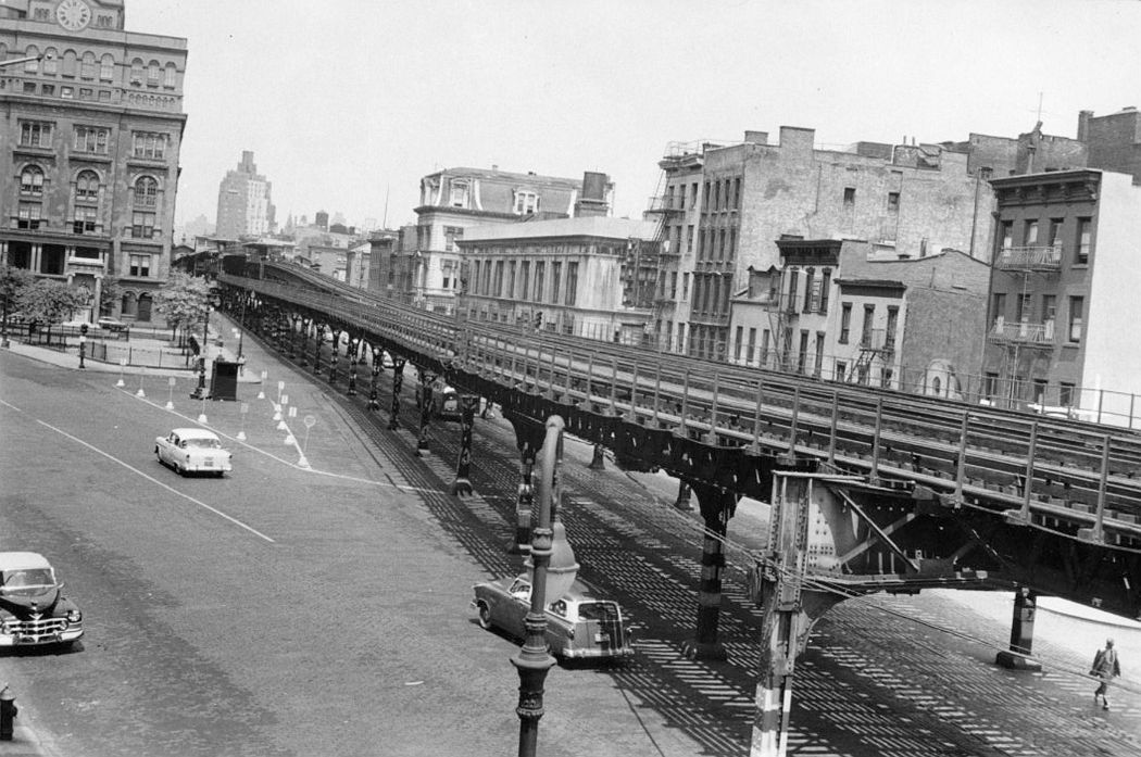 The Third Avenue Elevated line running past Cooper Union (on the left)