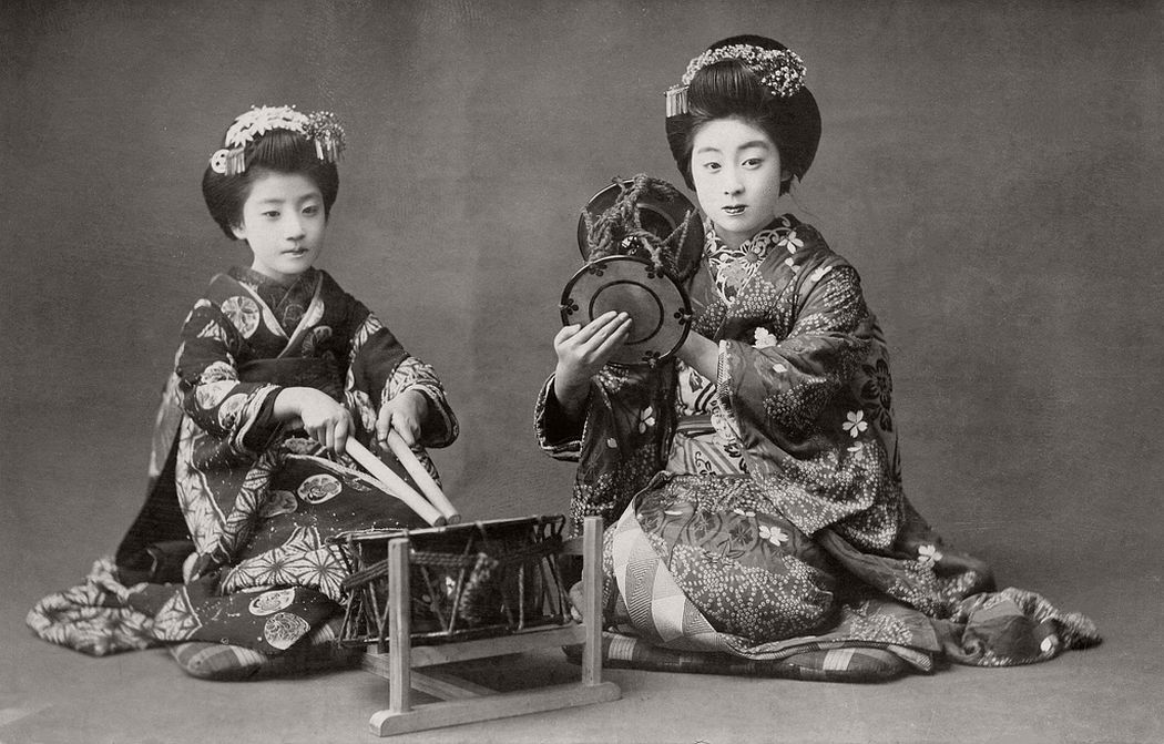 Playing the Taiko and the Kotsuzumi, ca. 1910s