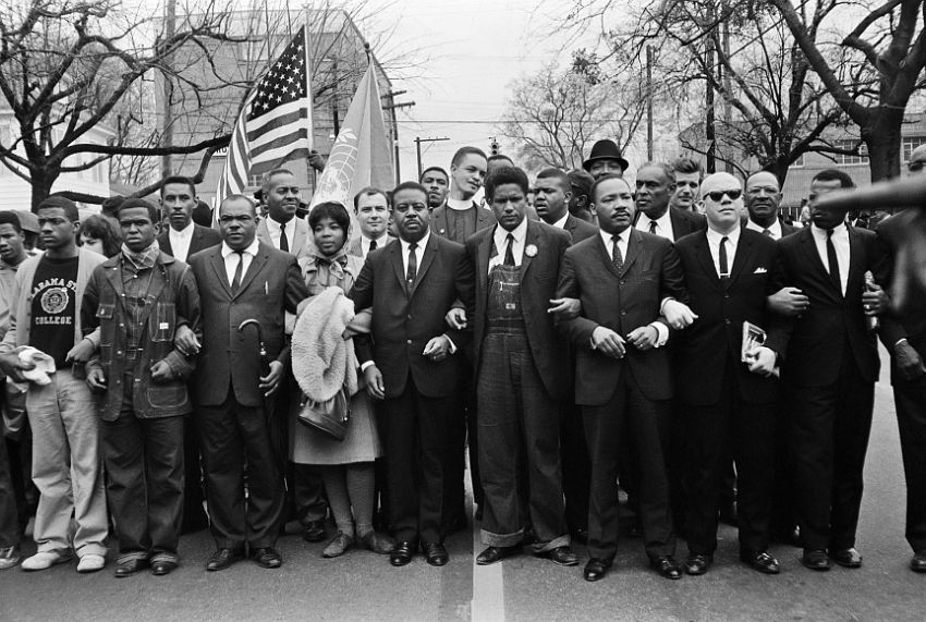 Martin Luther King Jr. and Group Entering Montgomery, 1965