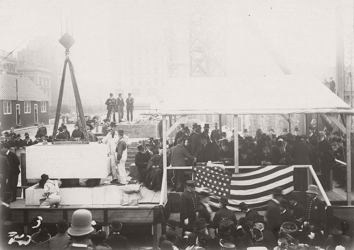 The cornerstone ceremony for the central building of the New York Public Library, 1902. Photograph: New York Public Library