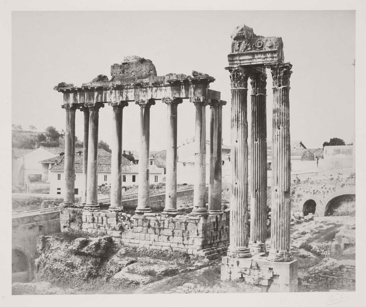 Temple of Saturn and Temple of Vespasian, Rome, 1860s.
