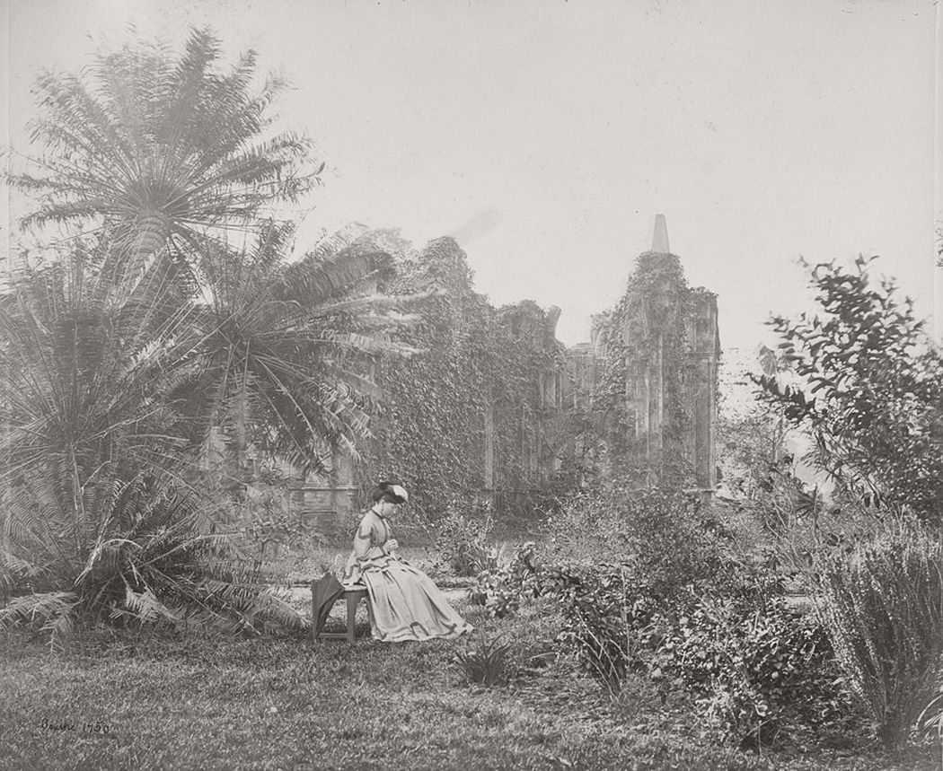 Gothic ruin with creepers in Barrackpore Park, 1865.