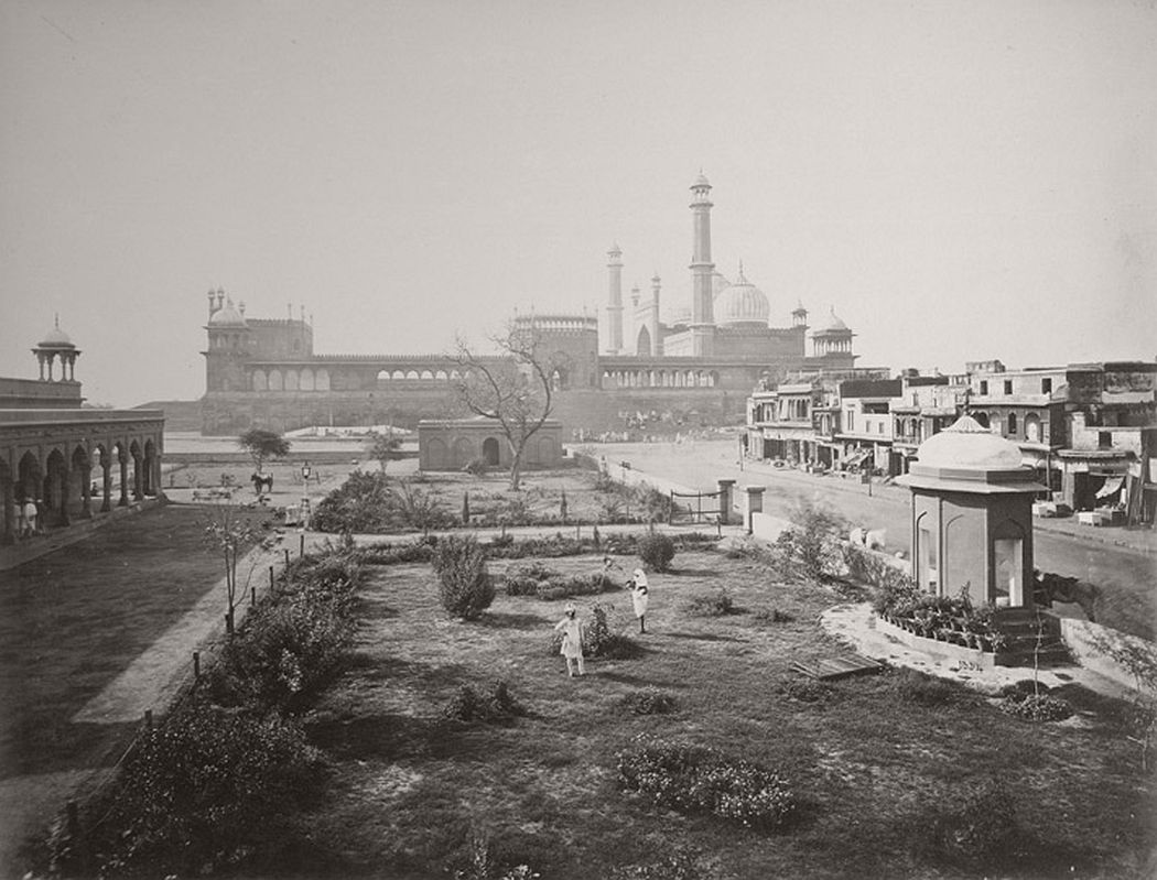 A distant view of the Jami Masjid, Delhi, taken by Samuel Bourne in the 1860s.