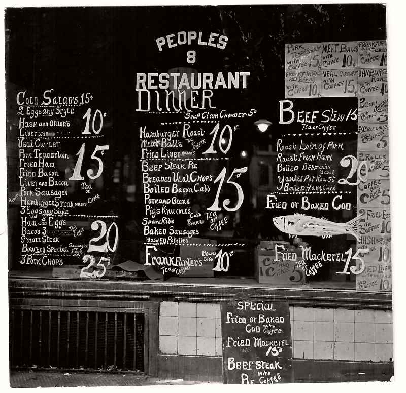 EVANS, Walker (1903-1975), Lunchroom Window on the Bowery, People’s Restaurant,  New York City, 1933-1934