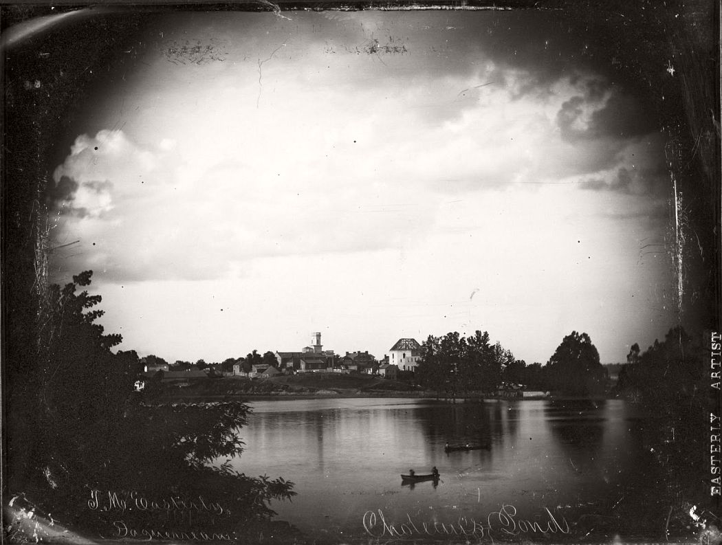 Chouteau's Pond, view south from 8th and Clark Streets, 1850