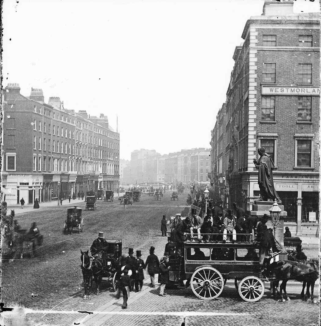 Horse-drawn omnibus on Westmoreland Street, Dublin, ca. 1865