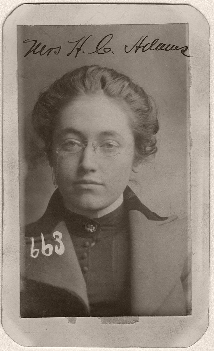 Looks can often be deceiving. Mrs. H.C. Adams looks every bit the typical Victorian lady. Her elegant hairstyle and wire-rimmed glasses hide a dark secret. Mrs. Adams was arrested in Omaha on April 12, 1900 for blackmail. She listed her residence as Palisade, Nebraska, and her occupation as prostitute. The police record describes her as 5 feet, 1 inch tall with a medium build and a sallow complexion. 