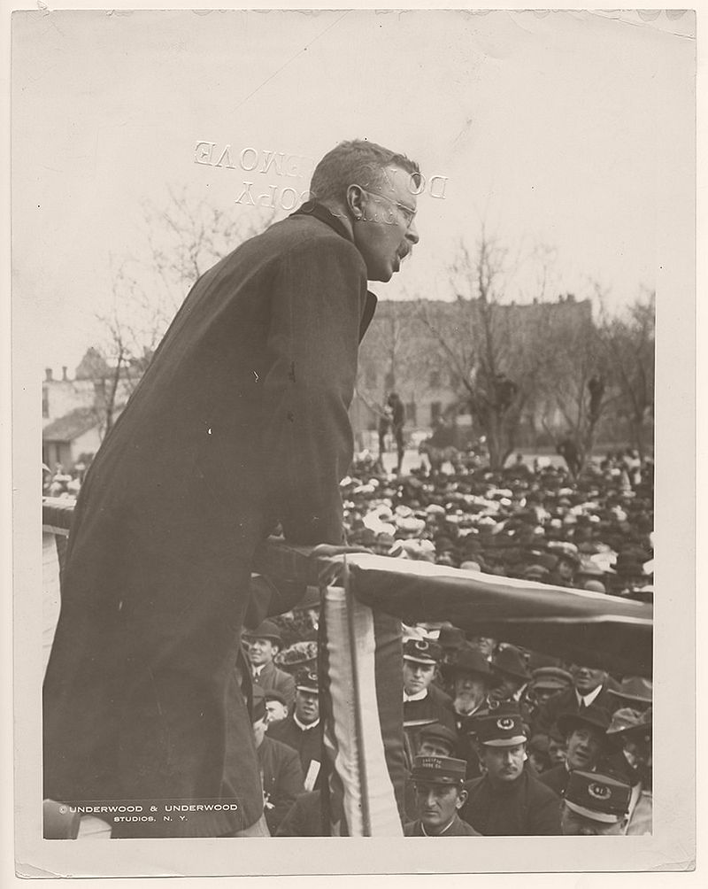 On April 27, 1903, President Theodore Roosevelt delivered a speech in Grand Island, Nebraska congratulating the inhabitants of that state for their great achievement in growing and fostering the growth of trees and staple crops.