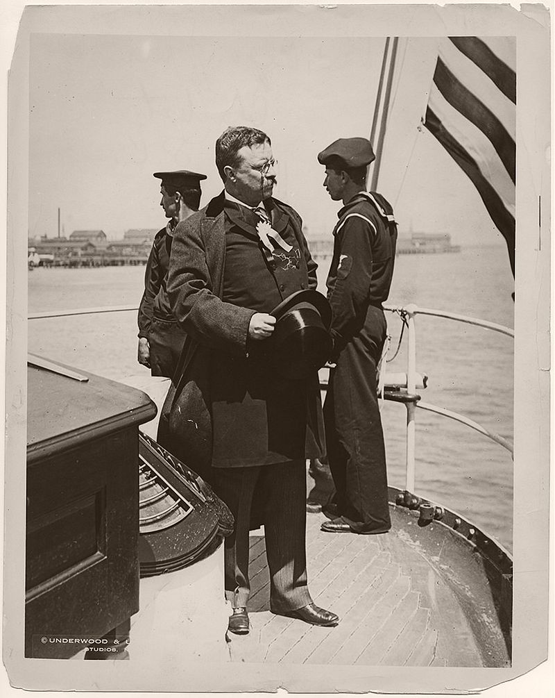 President Theodore Roosevelt Standing on the Stern of the Naval Cutter, USS Algonquin, in Charleston, South Carolina, 1902.