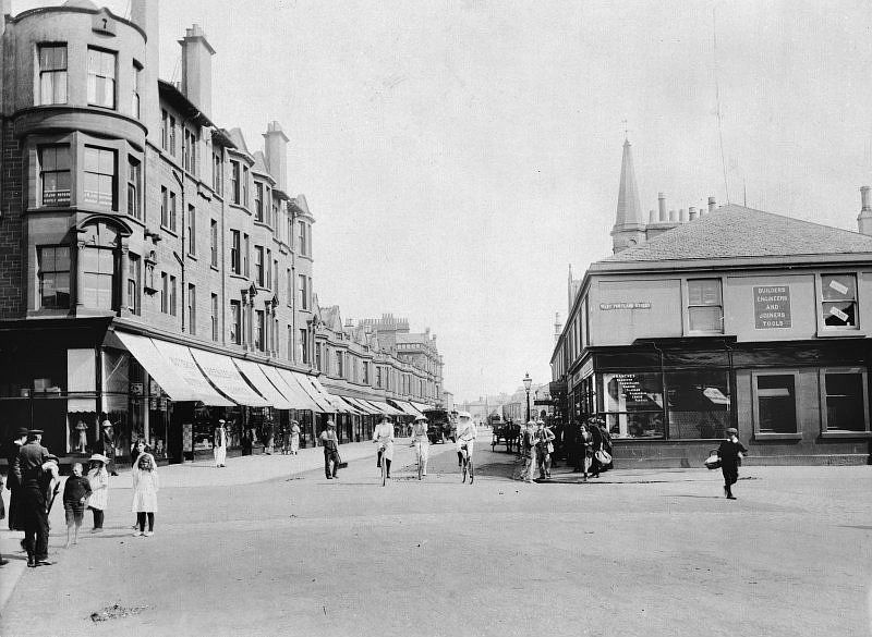 Photograph showing Ayr Street, Troon on the corner to West Portland Street, c.1910.