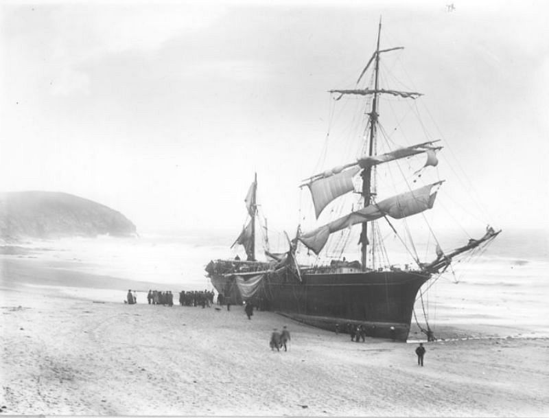 The Noisiel, Praa Sands, Cornwall, 1905, travelling from Cherbourg to Italy with 600 tons of armorplate.