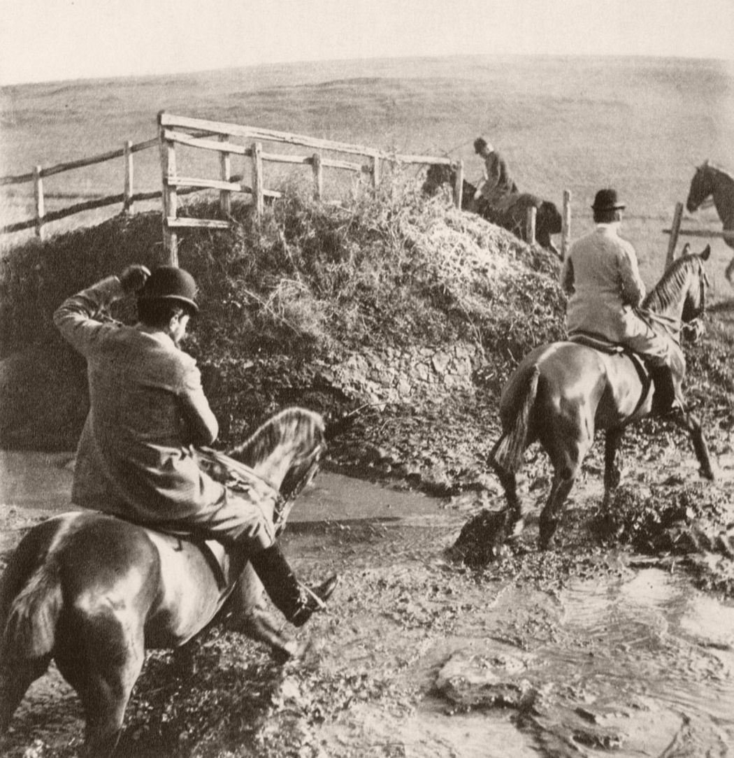 Riders wading through water, ca. 1895. Photo by Giuseppe Primoli