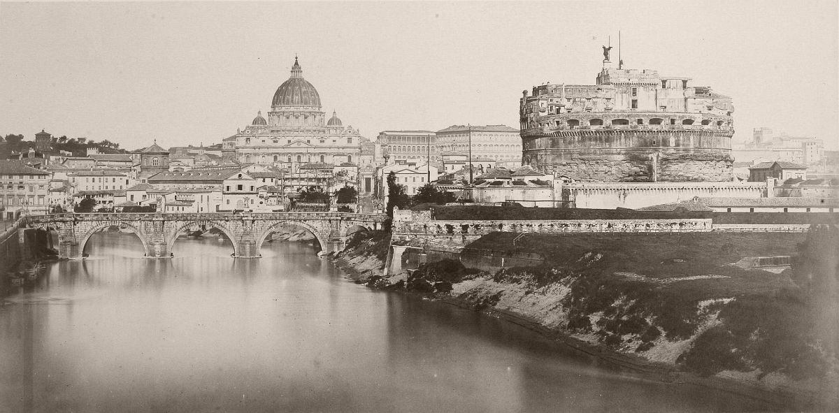 Tiber with Castel Sant'Angelo and St. Peter's Basilica, 1860s.