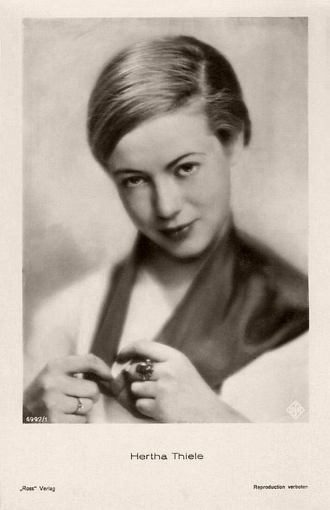 For a brief period during the Weimar Republic, Hertha Thiele (1908-1984) appeared in several controversial stage plays and films. She is best known for playing a 14 year old schoolgirl in love with her female teacher in the ground-breaking Mädchen in Uniform/Girls in Uniform (1931). She received thousands of fan letters - mostly from women. Decades later, Thiele became a well known film and television actress in East Germany.