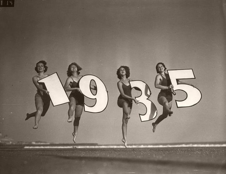 Vintage Women Greeting New Year In Swimsuits 1930s Monovisions Black And White Photography 