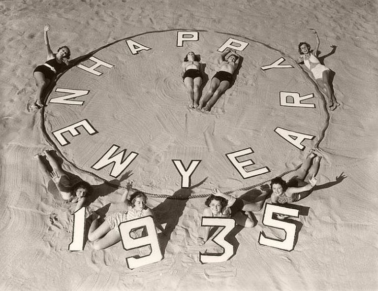 Vintage Women Greeting New Year In Swimsuits 1930s Monovisions Black And White Photography 