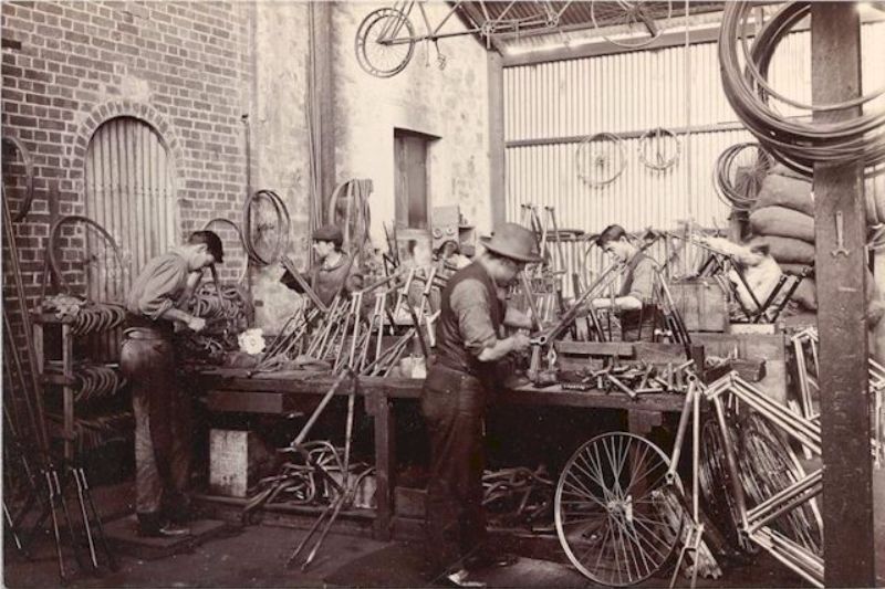 The bicycle frame erecting area in the McHenry Street works, c1904