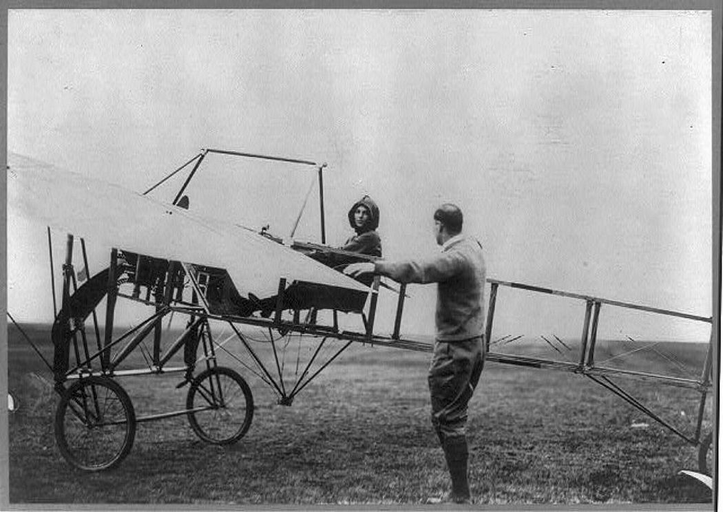 Harriet in the cockpit of her plane in the USA, 1911.