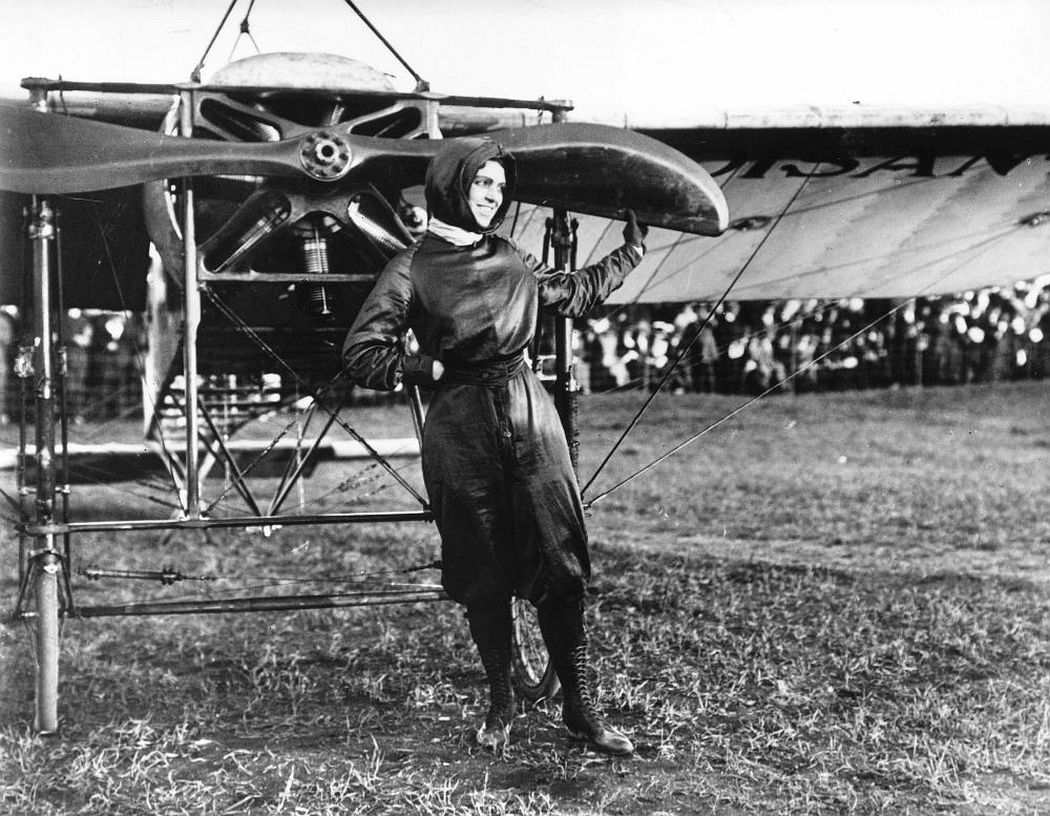 Harriet Quimby in front of the Bleriot when she became the first woman to fly across the English Channel