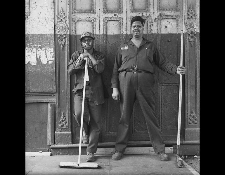 Eddie Grant and Cleveland Sims, Washington Street Maintenance Men from the New York City Department of Urban Renewal, 1966–67. Danny Lyon (American, born 1942). Gelatin silver print; 24.8 x 24.7 cm. The Cleveland Museum of Art, Gift of George Stephanopoulos, 2011.265. © Danny Lyon / Magnum Photos