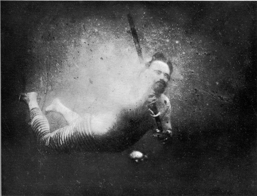 Louis Boutan self-portrait (first underwater selfie) in 1893 (Public Domain).