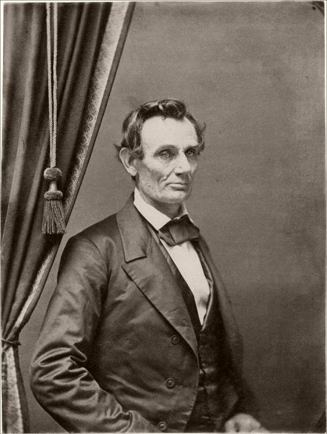 September 26, 1858 – (attributed to Christopher S. German) “In 1858 Lincoln and Douglas had a series of joint debates in this State, and this city was one place of meeting. Mr. Lincoln's step-mother was making her home with my father and mother at that time. Mr. Lincoln stopped at our house, and as he was going away my mother said to him: “Uncle Abe, I want a picture of you.” He replied, “Well, Harriet, when I get home I will have one taken for you and send it to you.” Soon after, mother received the photograph, which she still has, already framed, from Springfield, Illinois, with a letter from Mr. Lincoln, in which he said, “This is not a very good-looking picture, but it's the best that could be produced from the poor subject.” He also said that he had it taken solely for my mother.” — Mr. K. N. Chapman of Charleston, Illinois, great-grandson of Sarah Bush Lincoln.