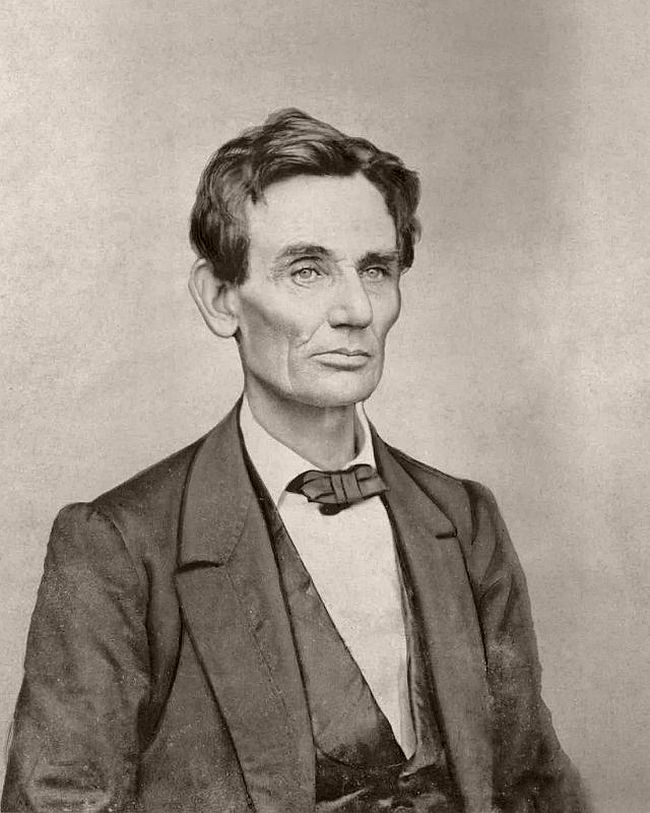 1860 (spring or summer) – William Shaw This image has been heavily retouched at some point. Lincoln's neck, skin and cheek lines are smoothed out, and the bag under the right eye has been diminished.