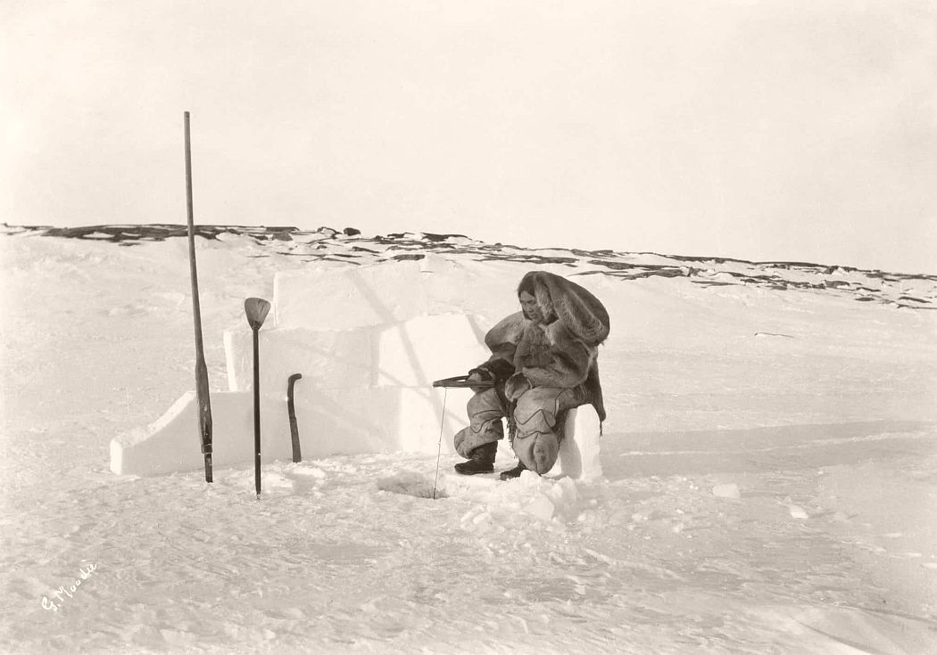 Inuit woman ice fishing, Fullerton Harbour, Nunavut, 1905
