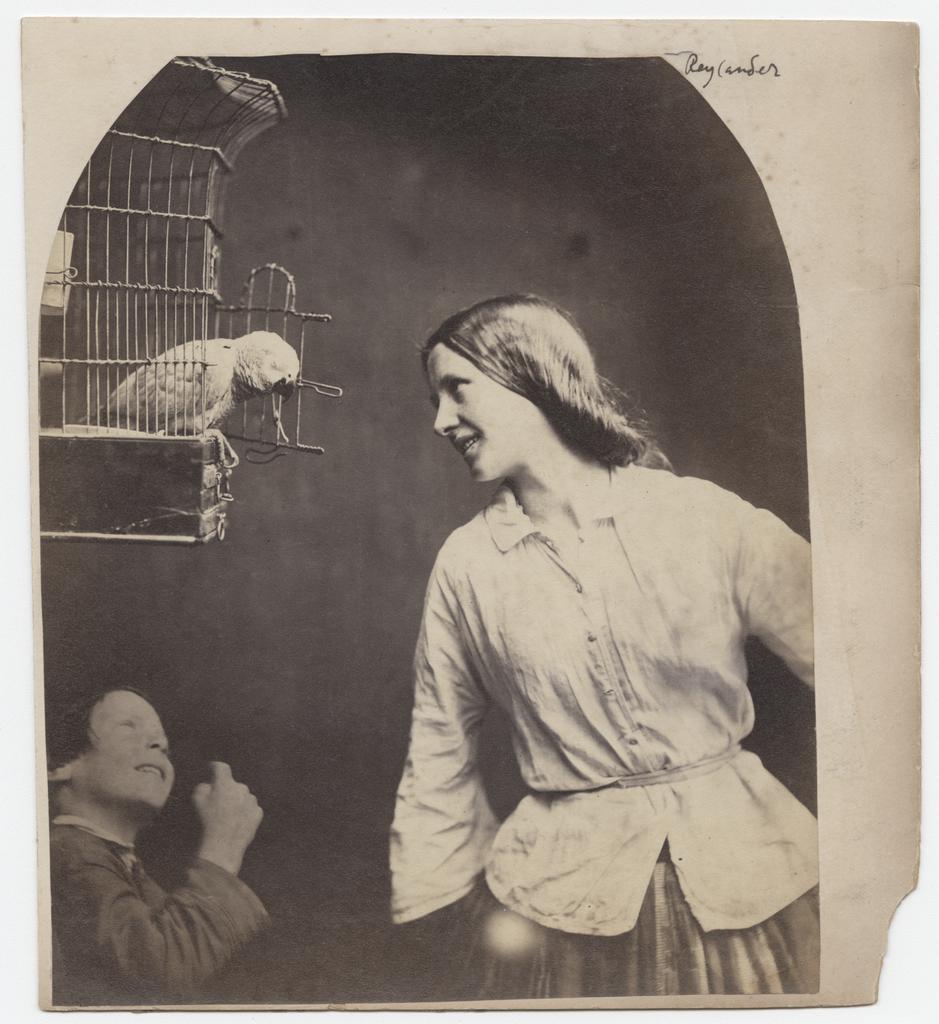Enchanted by a Parrot (Mary Rejlander?), about 1860, Oscar Rejlander, albumen silver print. William Talbott Hillman Collection, New York. Photo: Hans P. Kraus, Jr., New York
