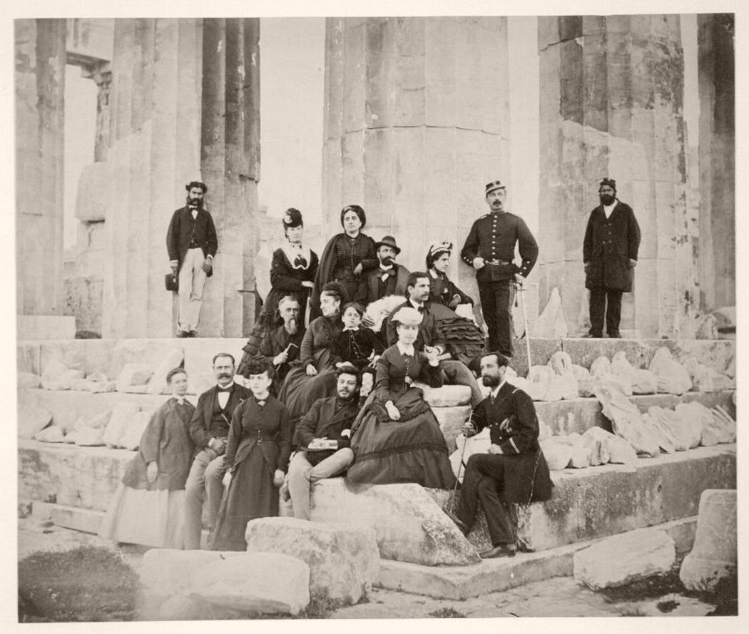 Tourists on Parthenon, Athens, Greece, circa 1860