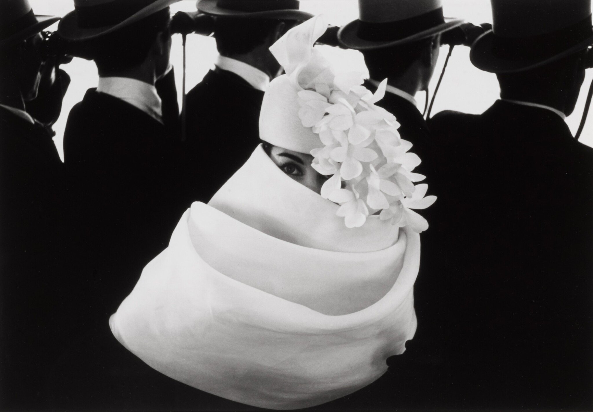 Frank Horvat, Givenchy Hat (A) for Le Jardin Des Modes, 1958, Gelatin Silver Print, 15 x 19 inches, courtesy of HackelBury Fine Art