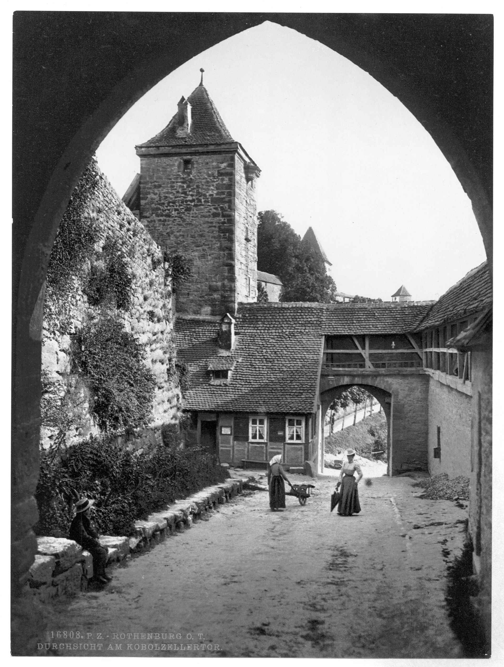 View through door of Kobolzeller (i.e. Kobolzeller Tor), Rothenburg (i.e. ob der Tauber), Bavaria, Germany