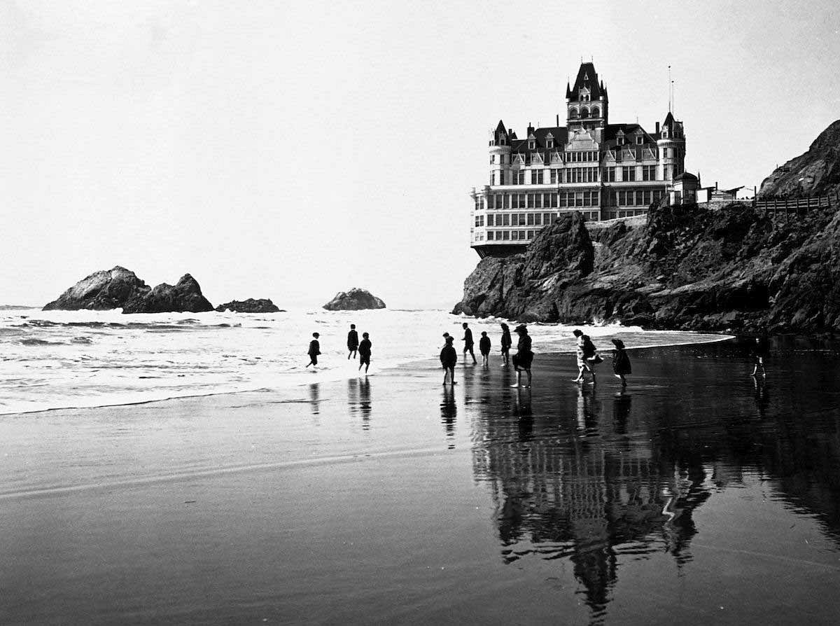Beach walkers near Cliff House. 1902