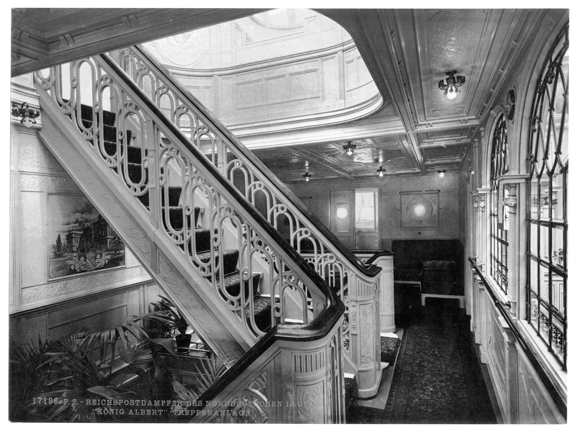 "Konig Albert," staircase, North German Lloyd, Royal Mail Steamers