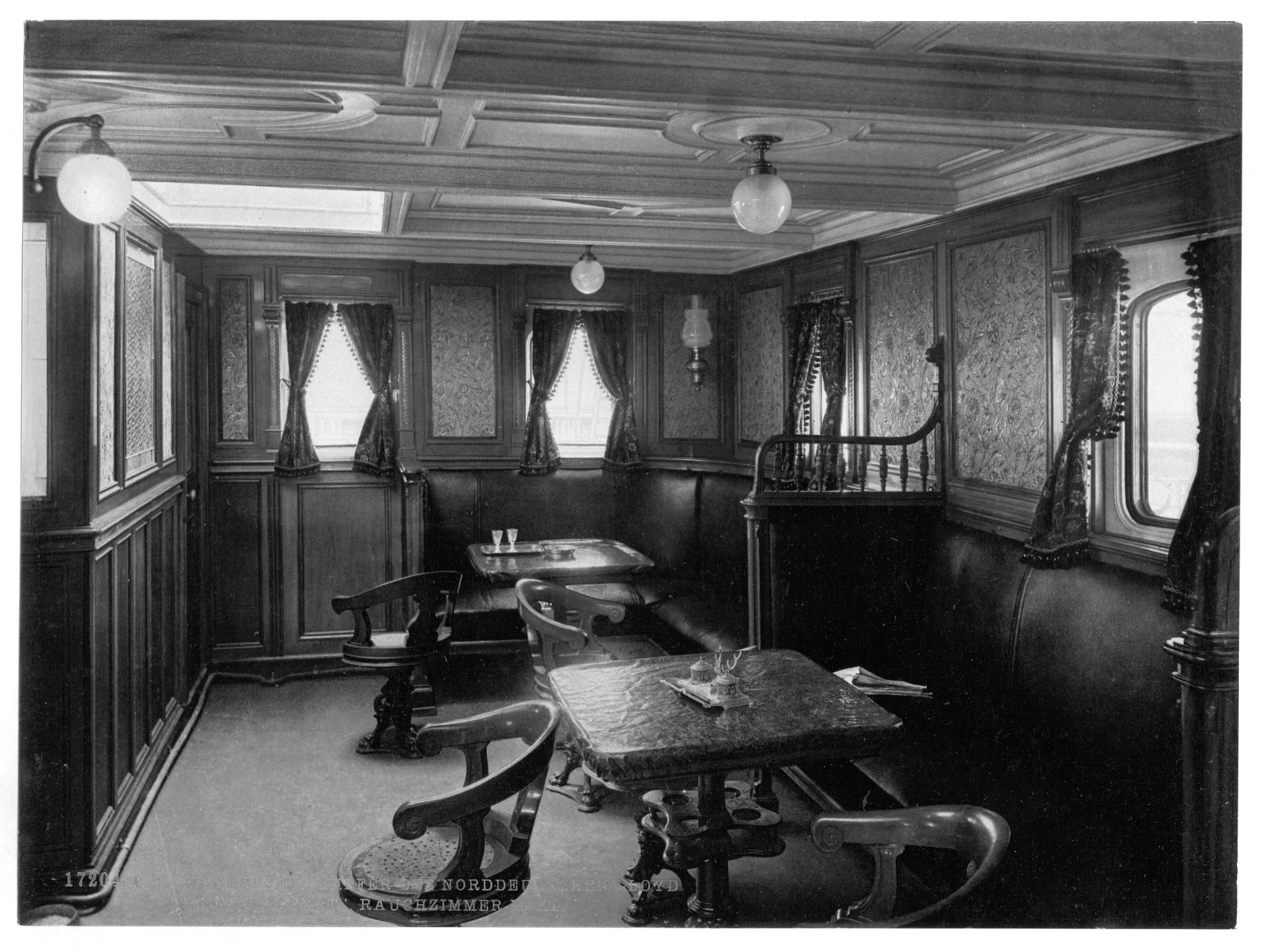 "Konig Albert," smoking cabin, second class, North German Lloyd, Royal Mail Steamers