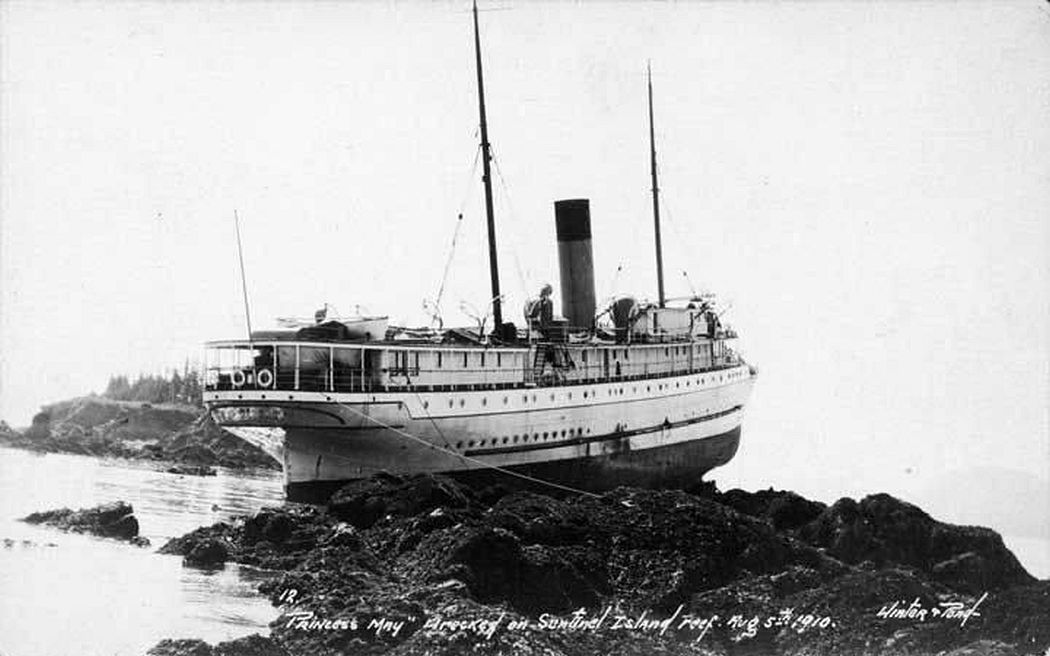 Princess May aground, Sentinel Island, Alaska, 5 Aug 1910