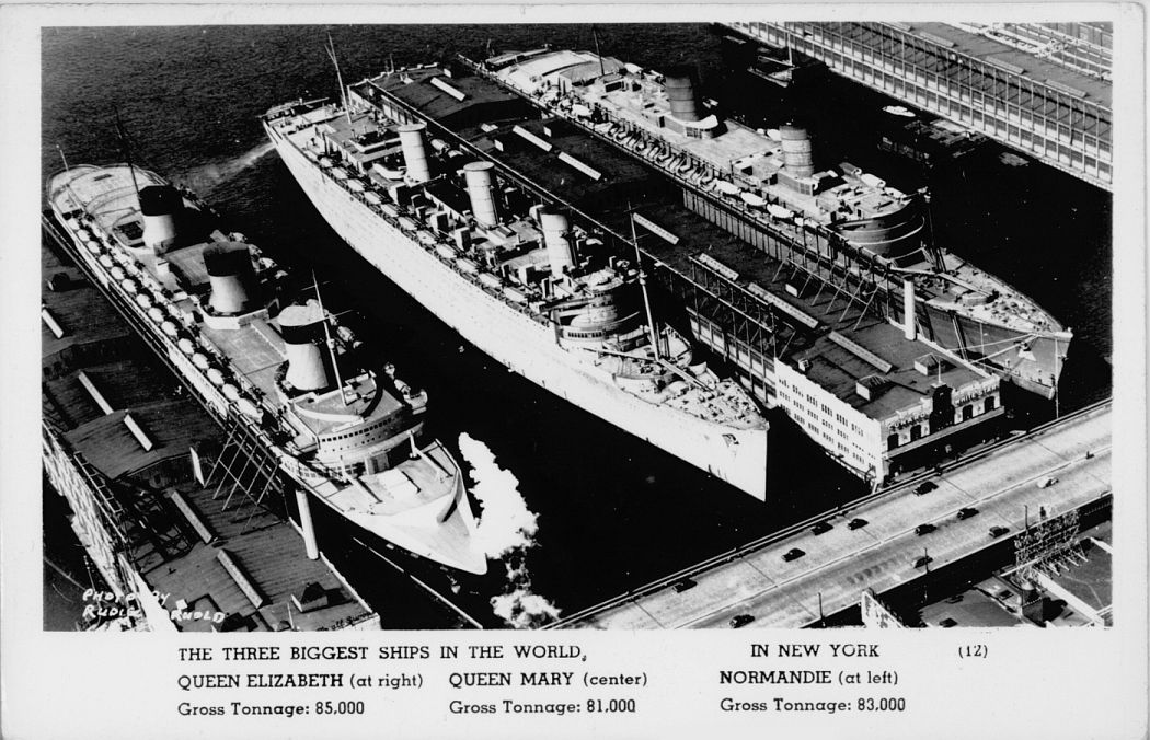 Normandie, Queen Mary and Queen Elizabeth in New York Harbor in 1940
